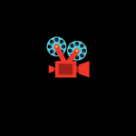 red blue film movie camera logo
